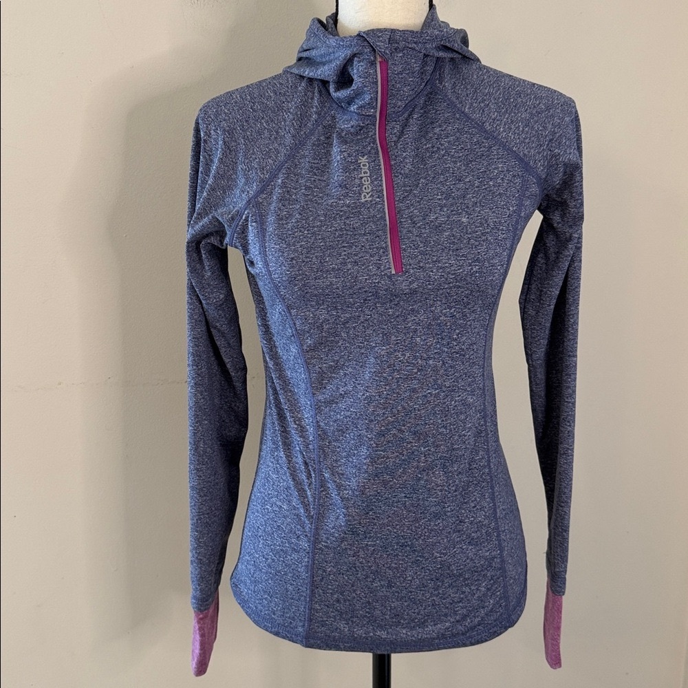 Reebok fleece hoodie Blue & Pink Heathered hue polyester spandex stretch SZ XS